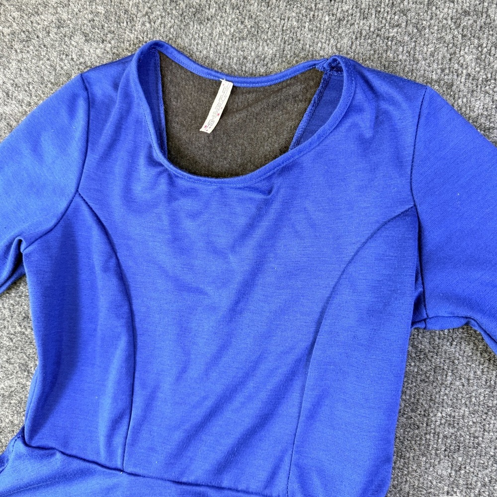 Flash Peplum Top‎ Womens XL Blue Stretch 3/4 Sleeve High Low Hem Everyday Wear